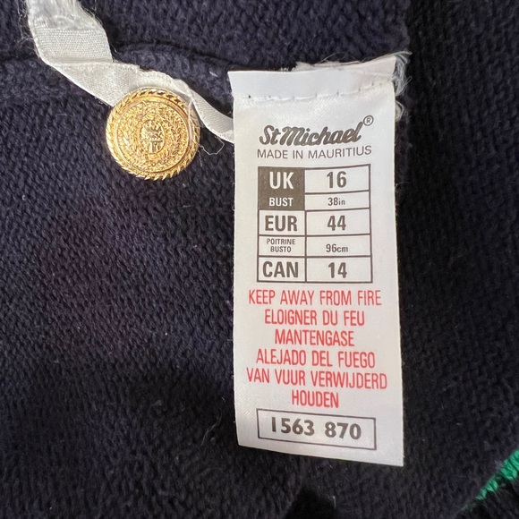 Marks & Spencer Preppy Varsity Vintage Cardigan with Argyle Pattern 100% Cotton - Picture 9 of 10